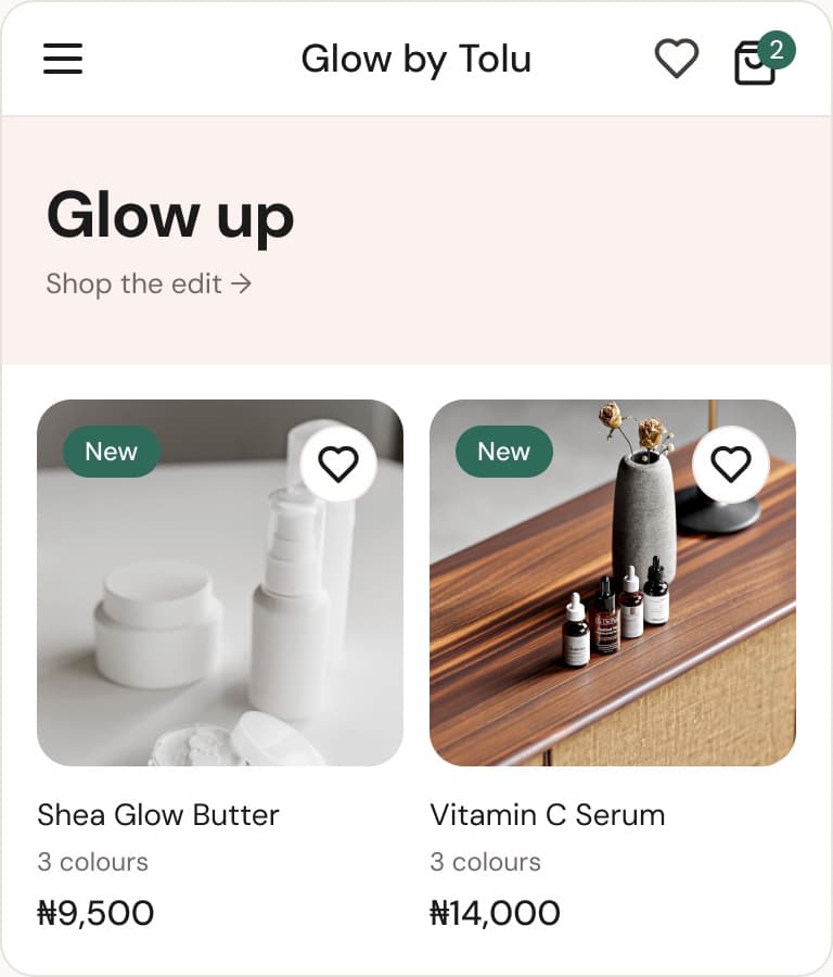 The Glow by Tolu store home page