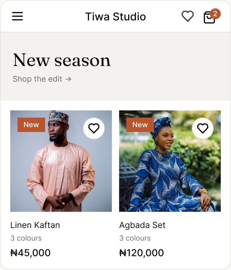 The Tiwa Studio store home page